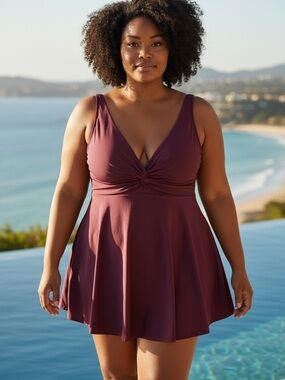 NWOT Shapermint Plum Twist-Front One-Piece Swimdress